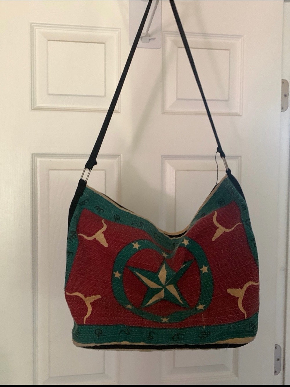 Boho Star & longhorn steer Pattern Shoulder Bag in Red and Teal